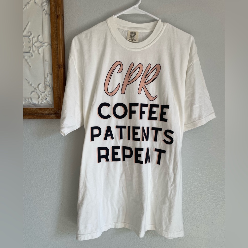 Comfort Colors Women’s Size XL CPR Coffee Patients Repeat Graphic T-Shirt NWOT